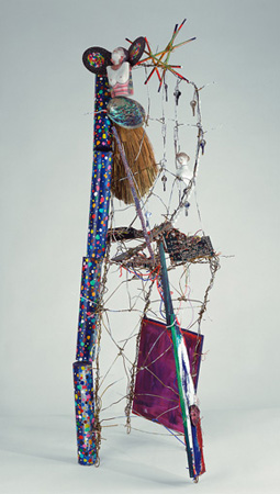 141_L_Samaras_Wire_hanger_chair_broom_woman_1990